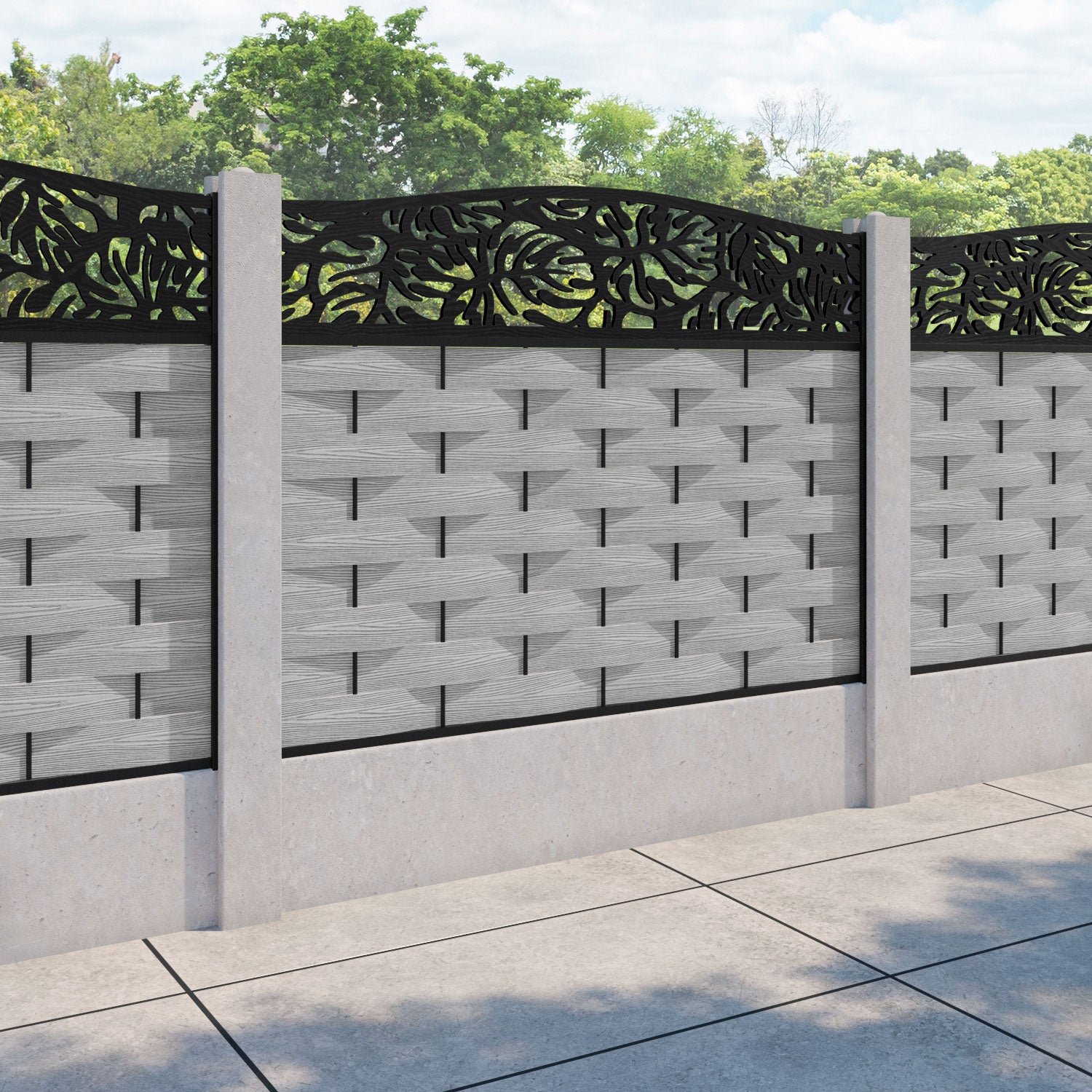 Ripple Botanic Curved Top Fence Panel - Light Grey - for existing concrete posts