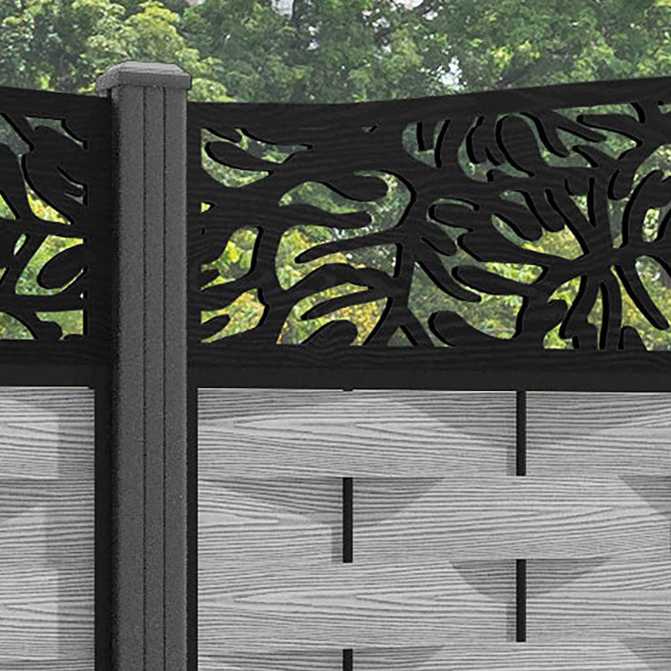 Ripple Botanic Curved Top Fence Panel - Light Grey - with our aluminium posts