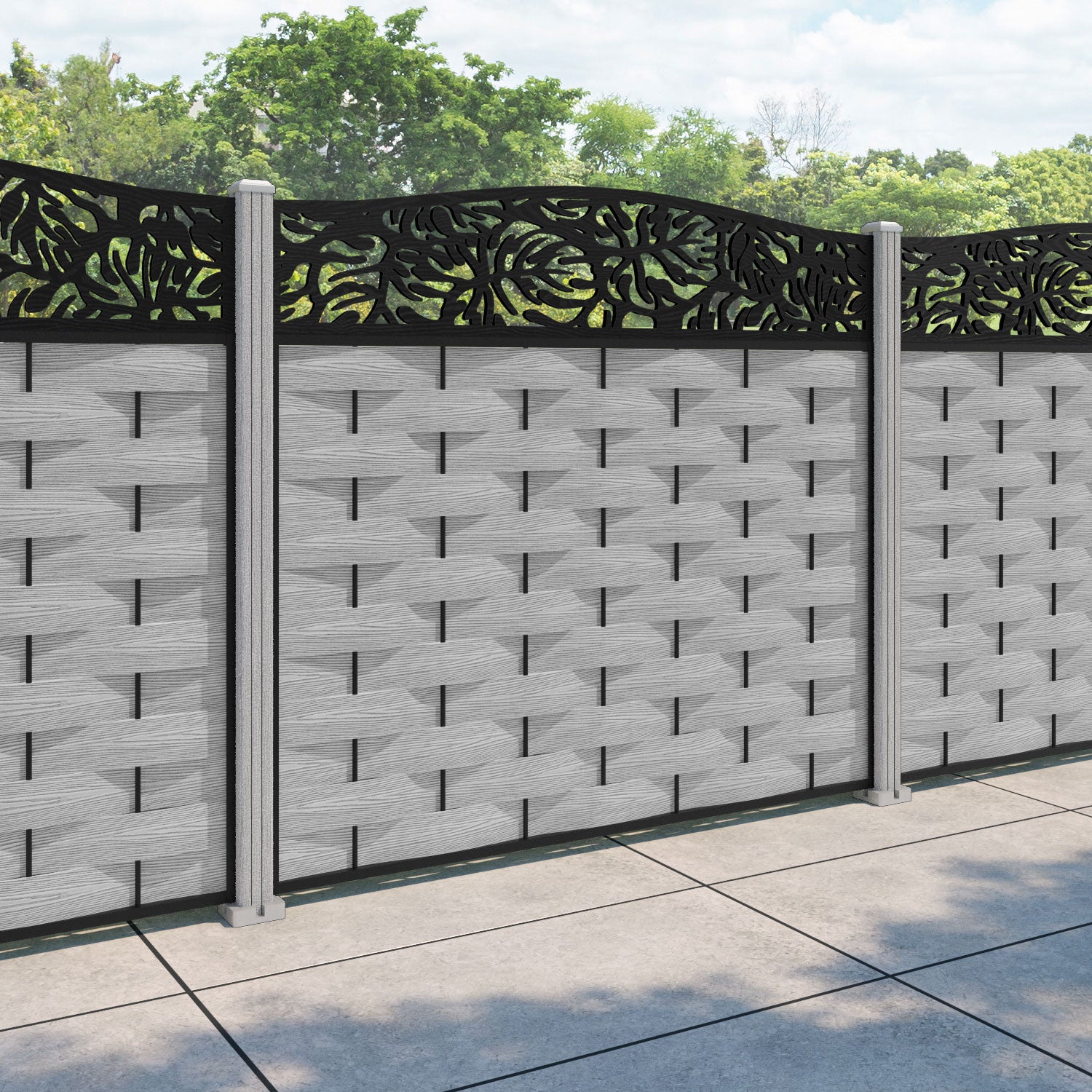 Ripple Botanic Curved Top Fence Panel - Light Grey - with our composite posts