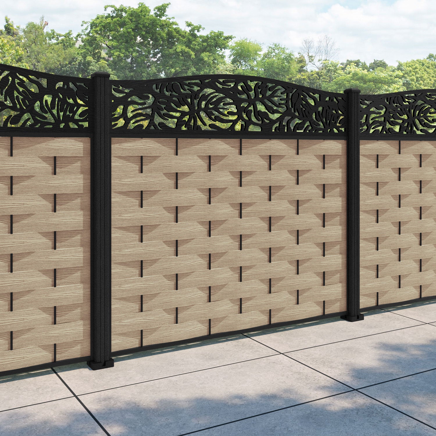 Ripple Botanic Curved Top Fence Panel - Light Oak - with our composite posts