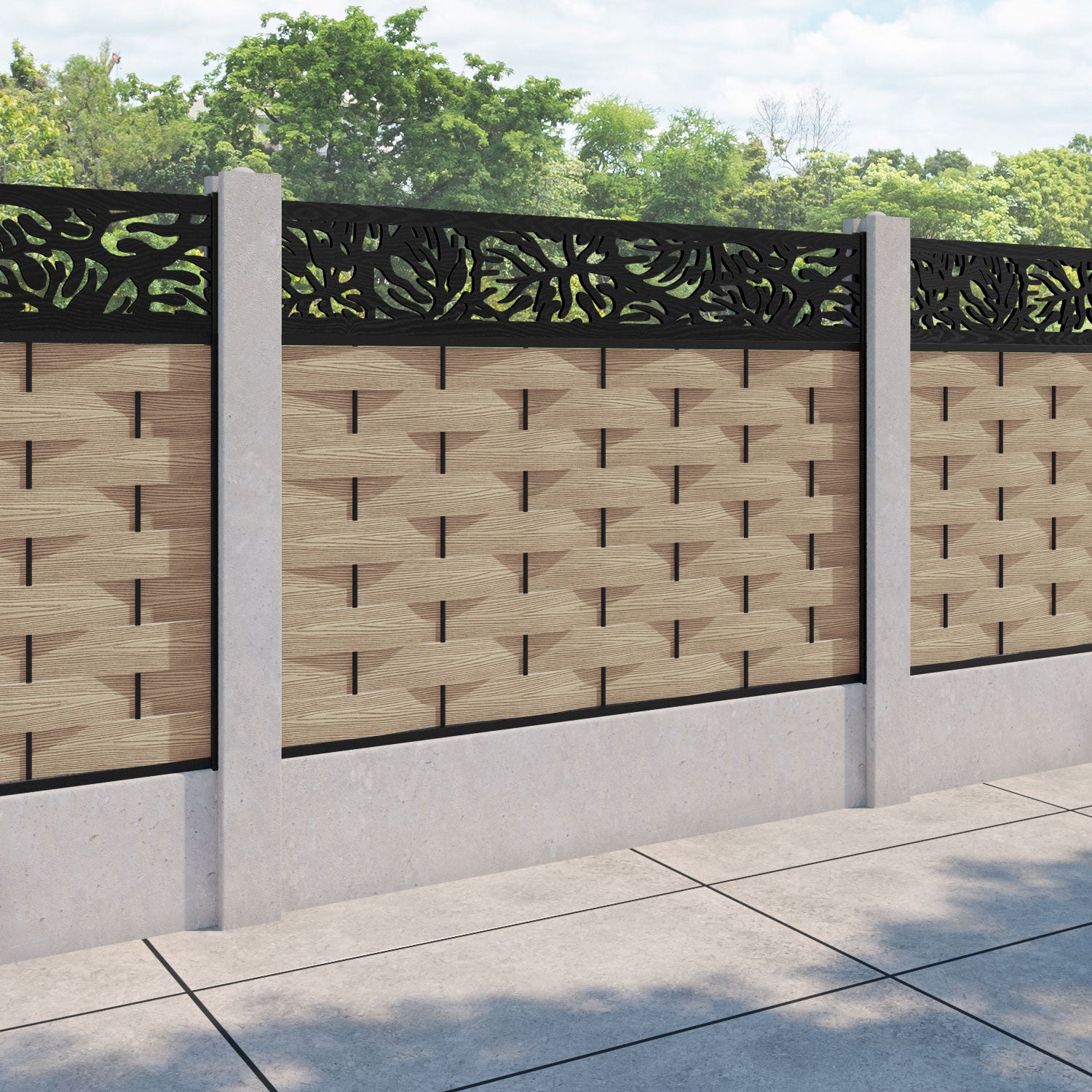 Ripple Botanic Fence Panel - Light Oak - for existing concrete posts