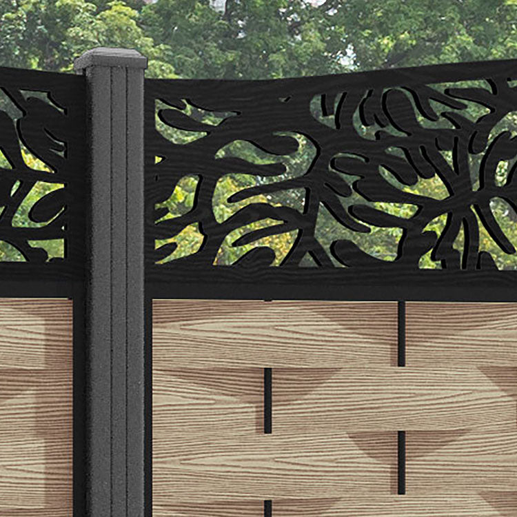 Ripple Botanic Curved Top Fence Panel - Light Oak - with our aluminium posts