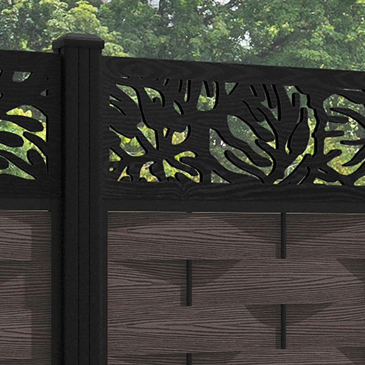 Ripple Botanic Fence Panel - Mid Brown - with our aluminium posts