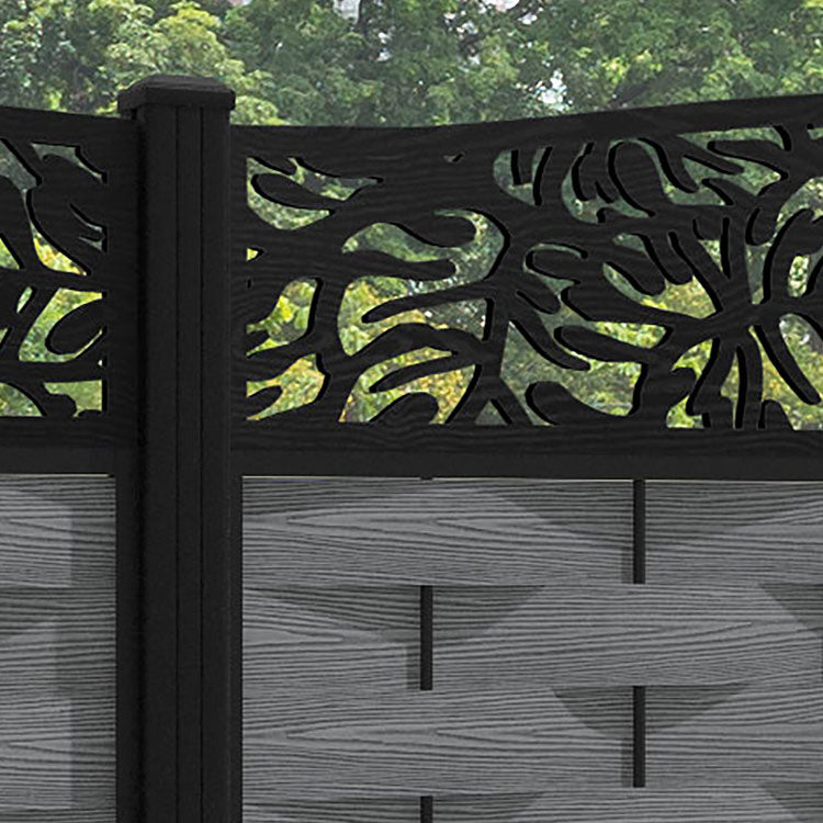 Ripple Botanic Curved Top Fence Panel - Mid Grey - with our aluminium posts