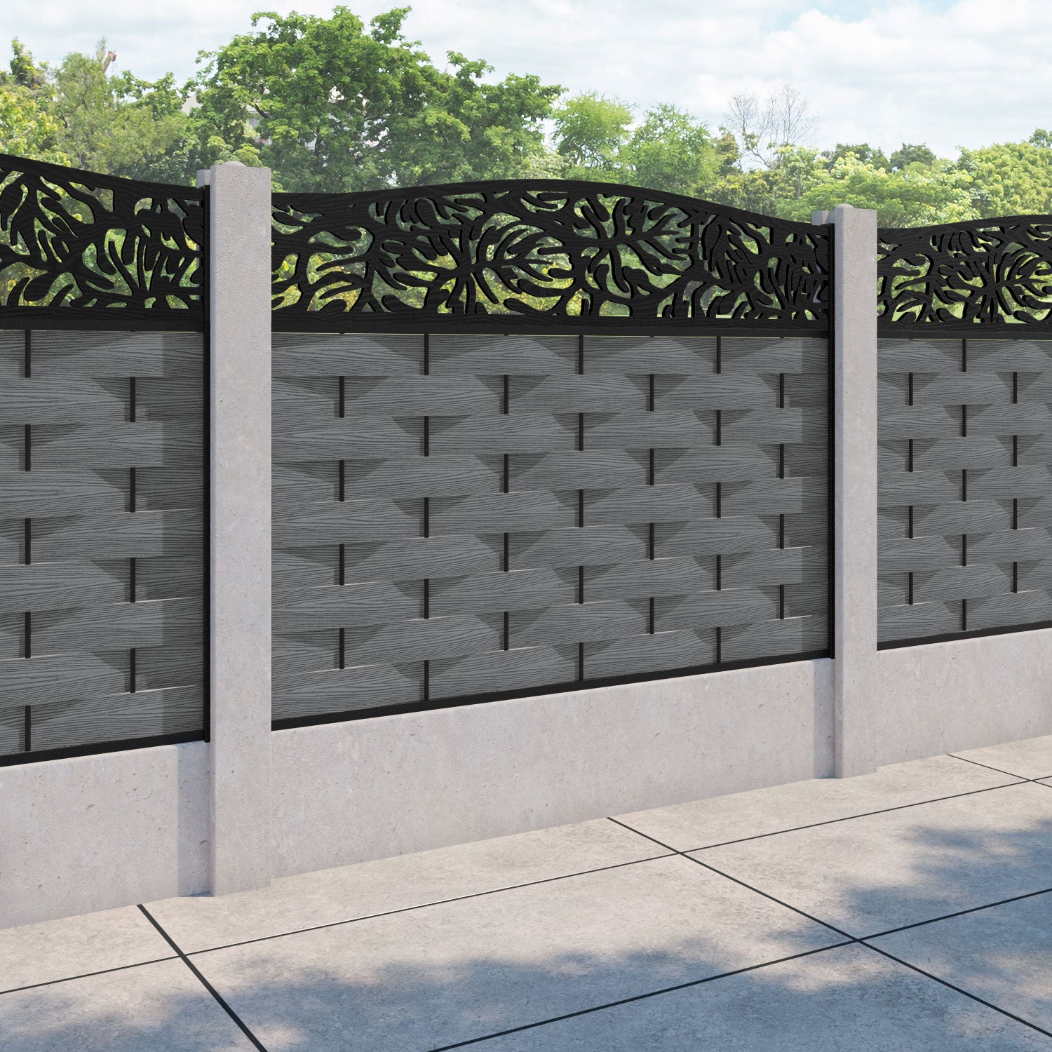 Ripple Botanic Curved Top Fence Panel - Mid Grey - for existing concrete posts