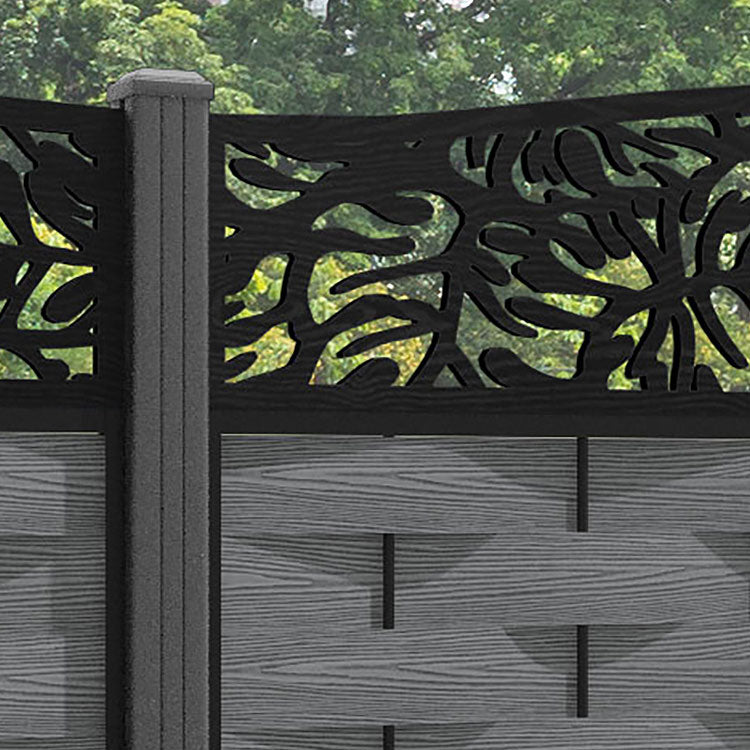 Ripple Botanic Curved Top Fence Panel - Mid Grey - with our aluminium posts