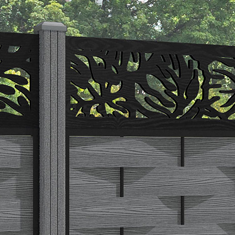Ripple Botanic Fence Panel - Mid Grey - with our composite posts