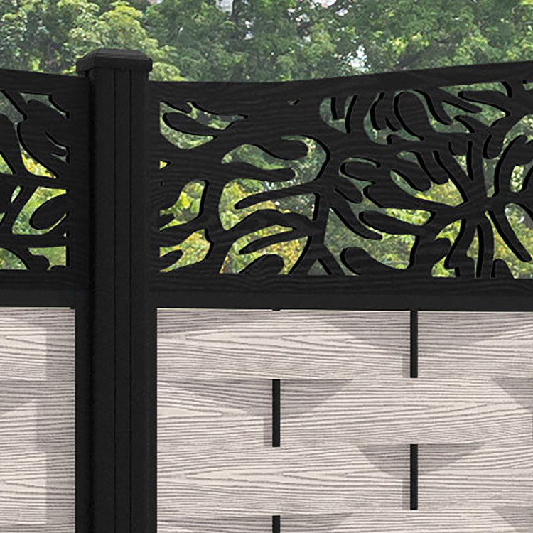 Ripple Botanic Curved Top Fence Panel - Mid Stone - with our aluminium posts