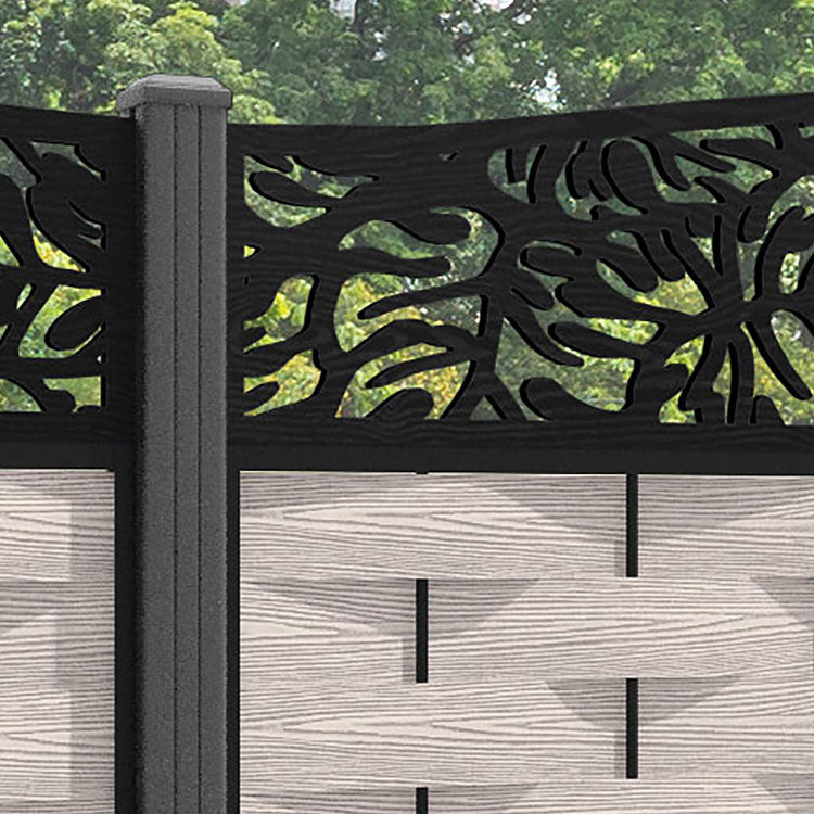 Ripple Botanic Curved Top Fence Panel - Mid Stone - with our aluminium posts