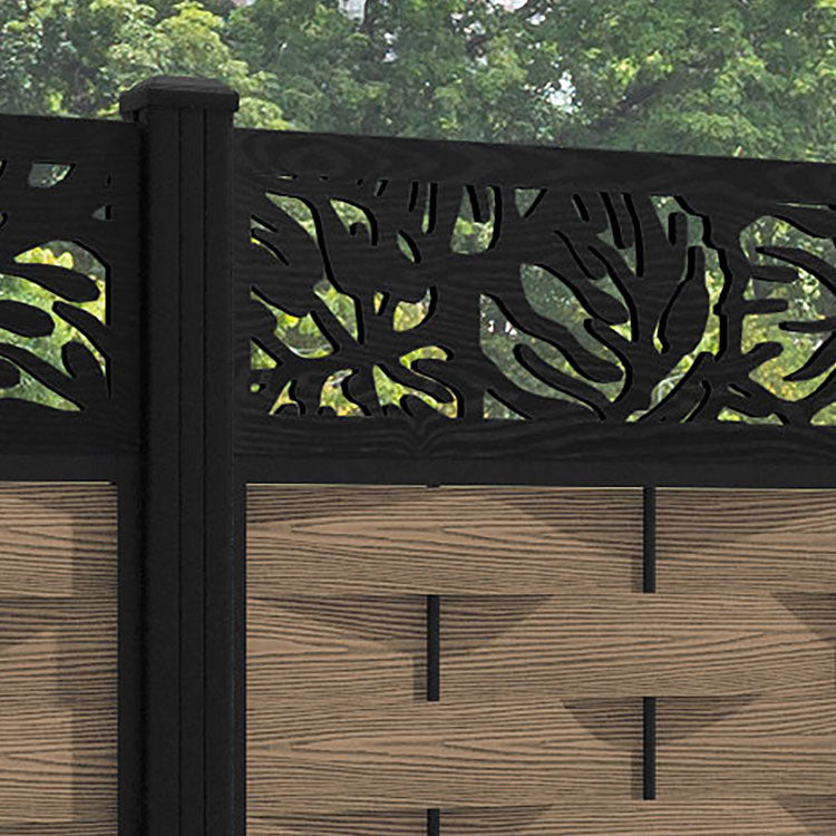Ripple Botanic Fence Panel - Teak - with our aluminium posts