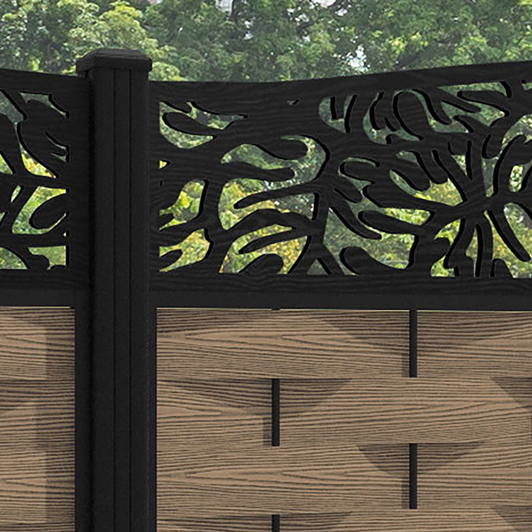 Ripple Botanic Curved Top Fence Panel - Teak - with our aluminium posts