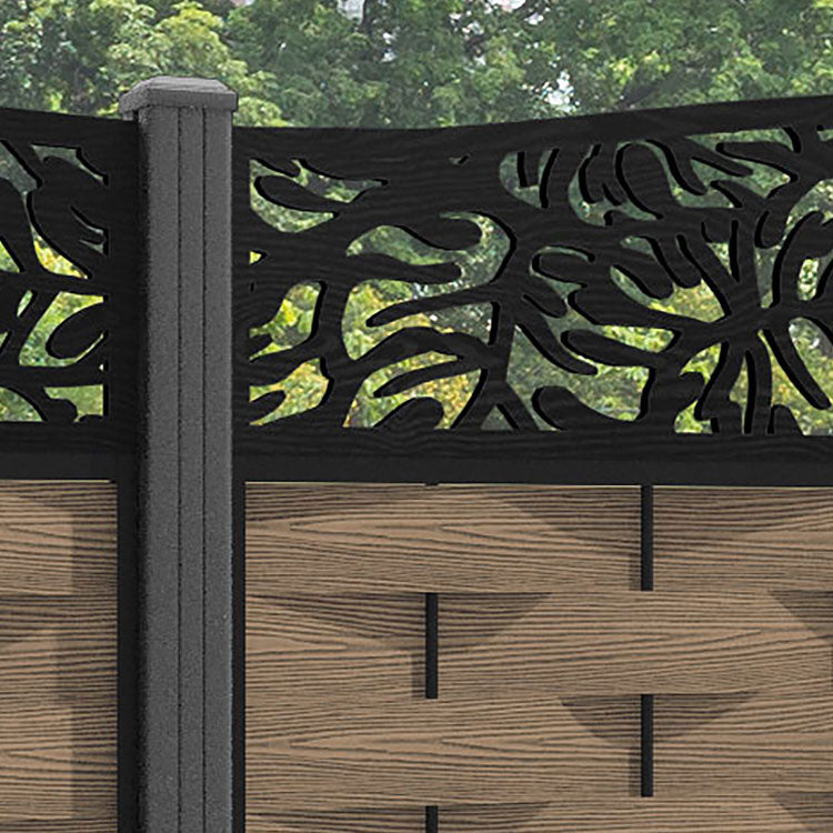 Ripple Botanic Curved Top Fence Panel - Teak - with our aluminium posts