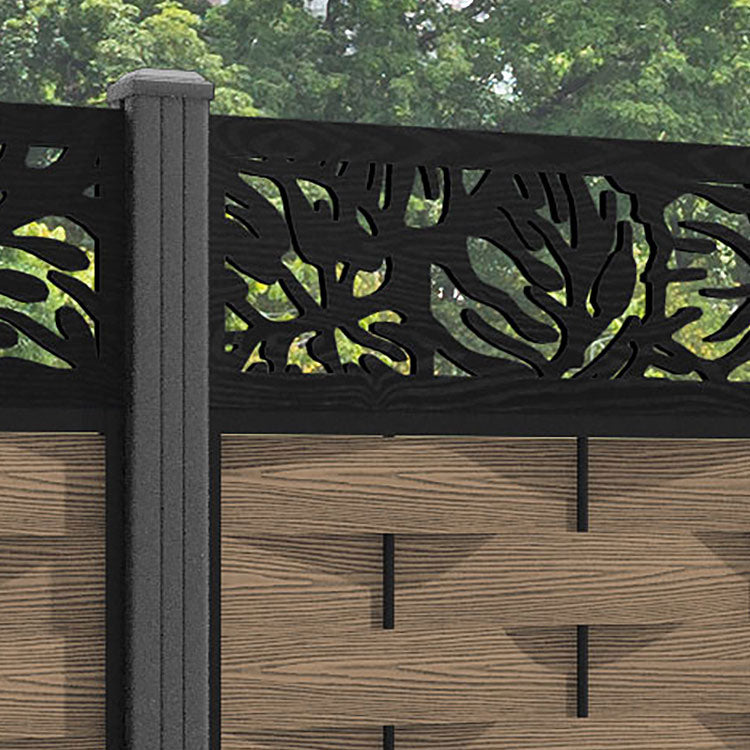 Ripple Botanic Fence Panel - Teak - with our aluminium posts