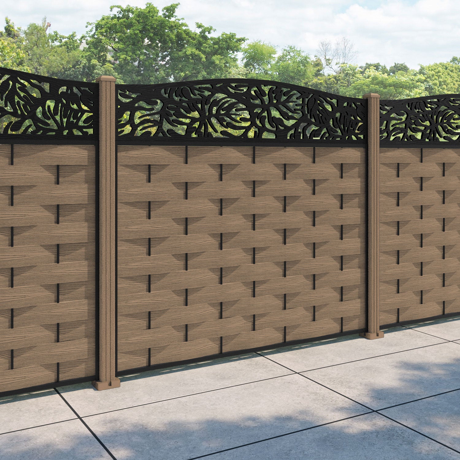 Ripple Botanic Curved Top Fence Panel - Teak - with our composite posts