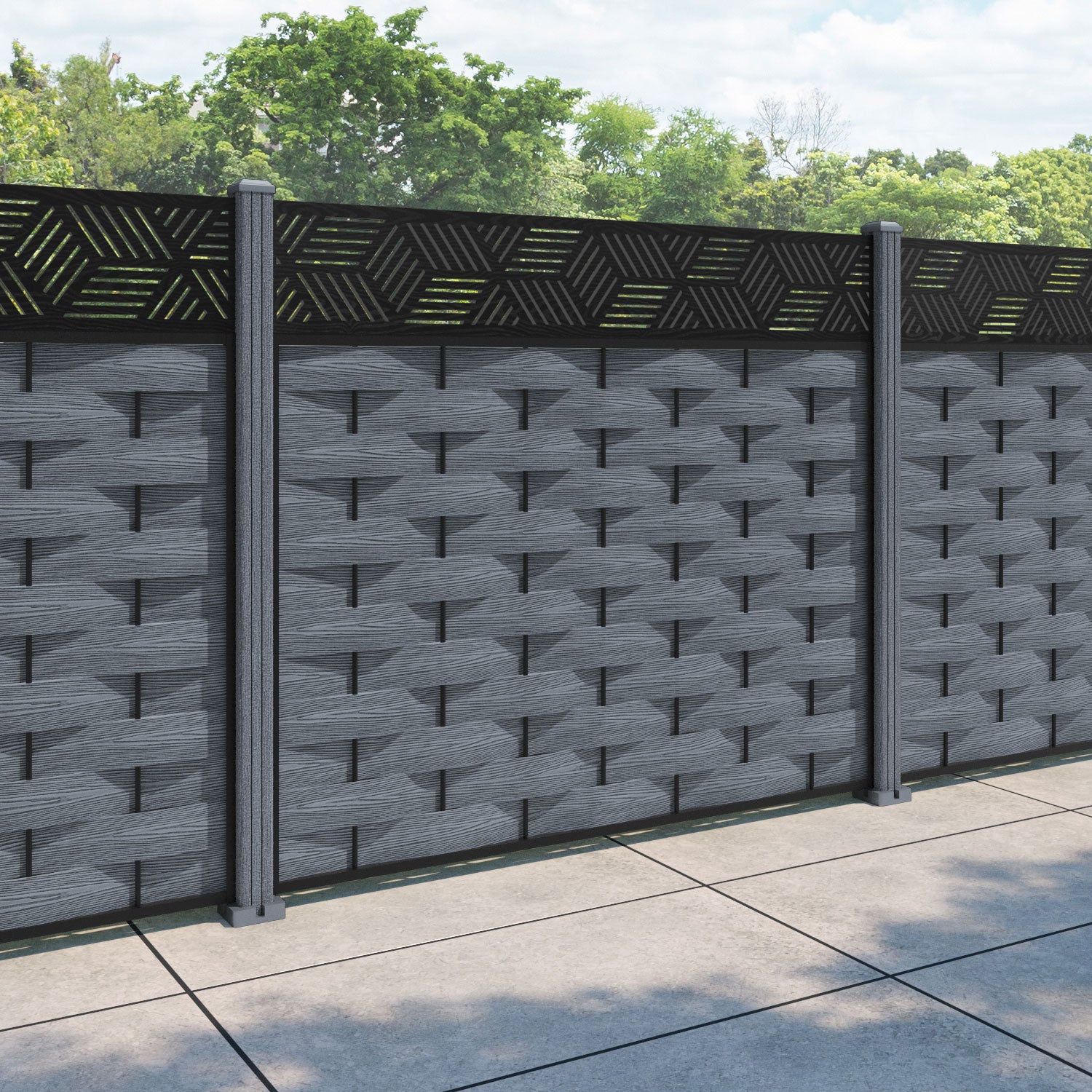 Ripple Cubed Fence Panel - Anthracite - with our composite posts