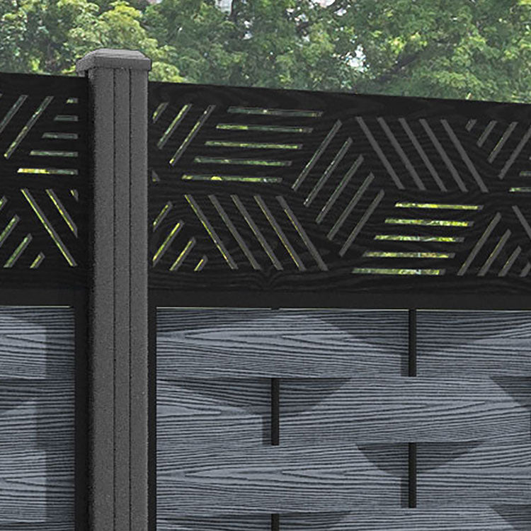 Ripple Cubed Fence Panel - Anthracite - with our aluminium posts