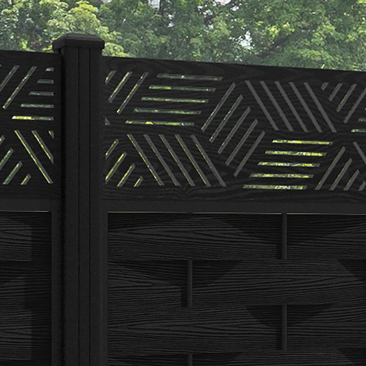 Ripple Cubed Fence Panel - Black - with our aluminium posts