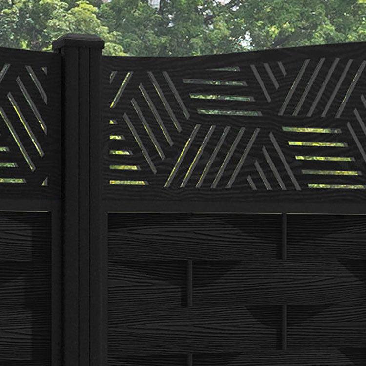 Ripple Cubed Curved Top Fence Panel - Black - with our aluminium posts