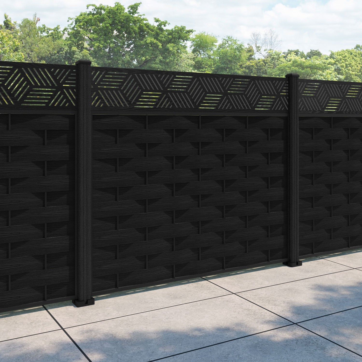 Ripple Cubed Fence Panel - Black - with our composite posts