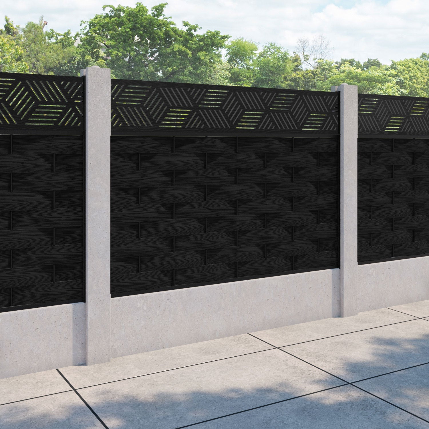 Ripple Cubed Fence Panel - Black - for existing concrete posts