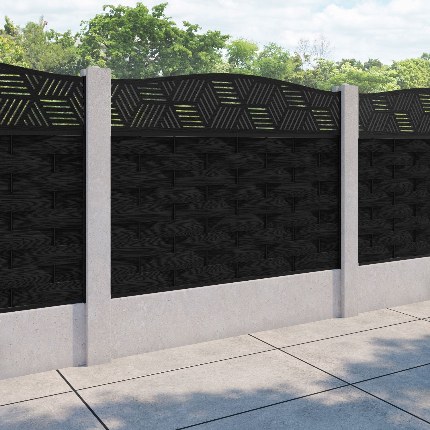 Ripple Cubed Curved Top Fence Panel - Black - for existing concrete posts