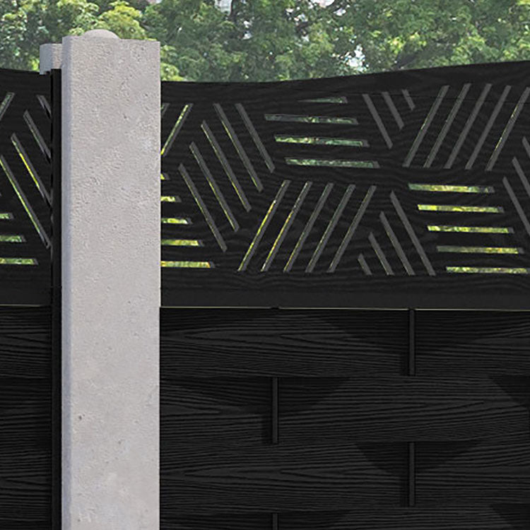 Ripple Cubed Curved Top Fence Panel - Black - for existing concrete posts