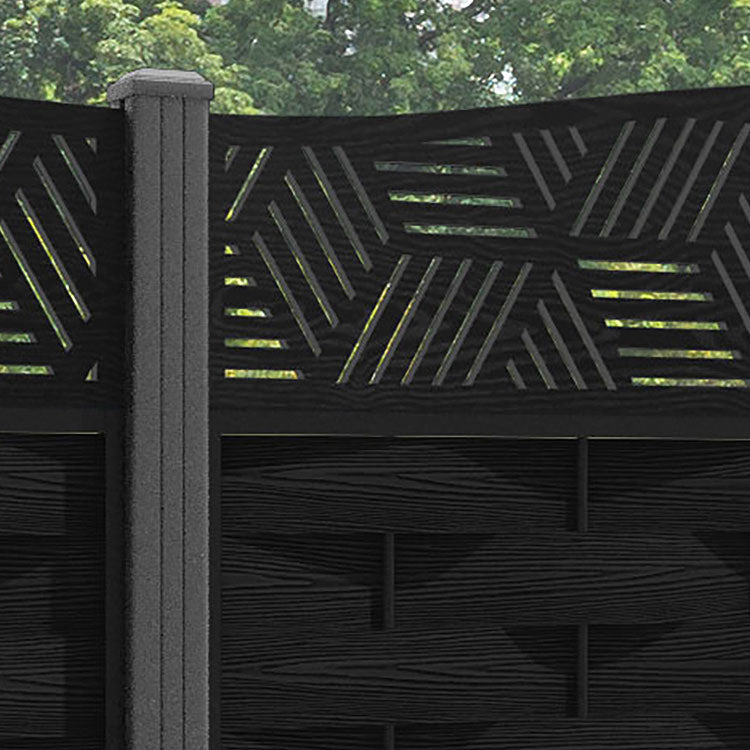 Ripple Cubed Curved Top Fence Panel - Black - with our aluminium posts
