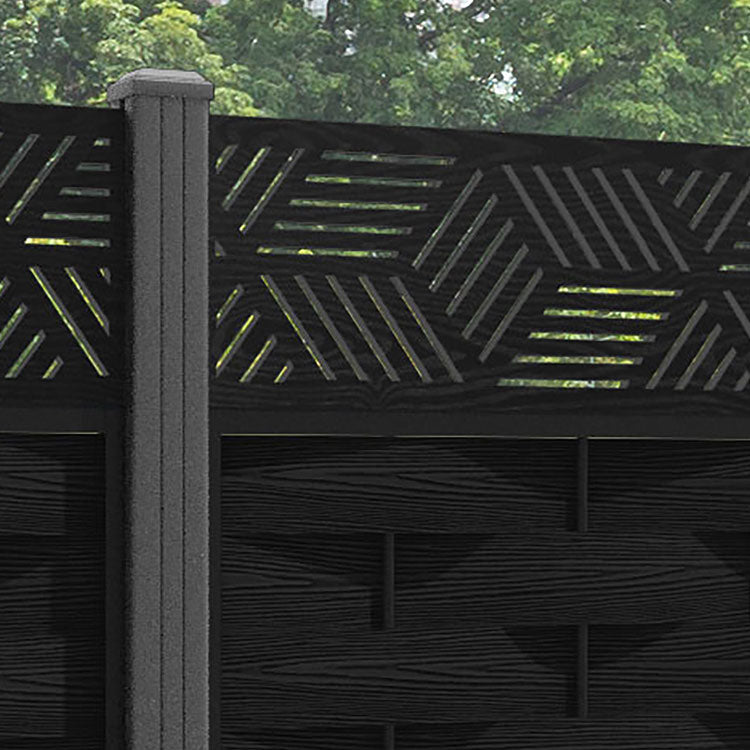 Ripple Cubed Fence Panel - Black - with our aluminium posts
