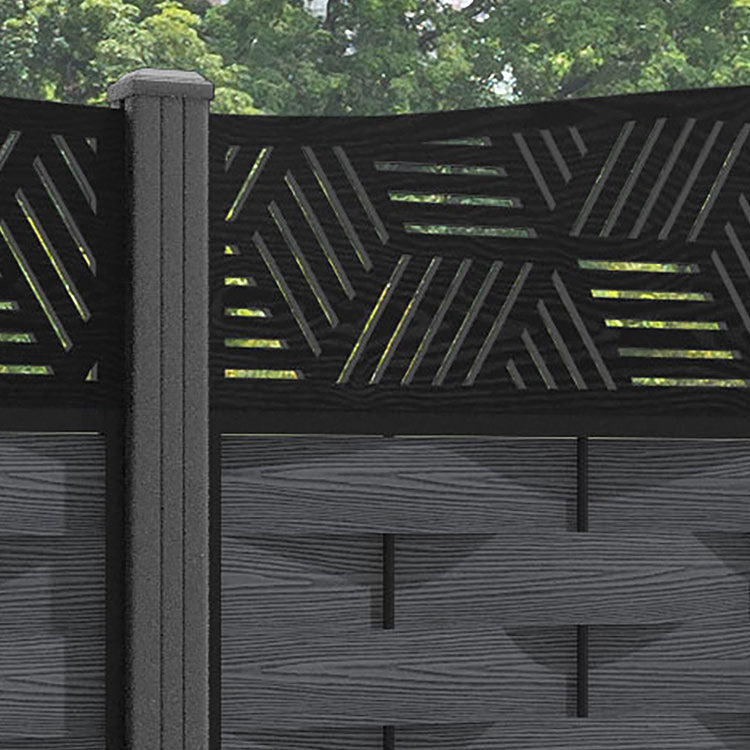 Ripple Cubed Curved Top Fence Panel - Dark Grey - with our aluminium posts