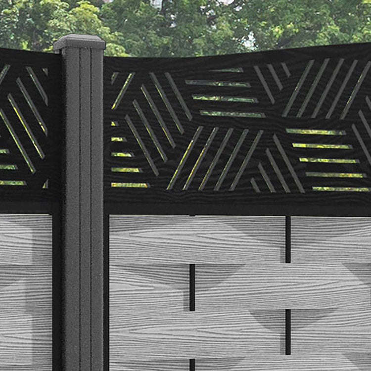 Ripple Cubed Curved Top Fence Panel - Light Grey - with our aluminium posts