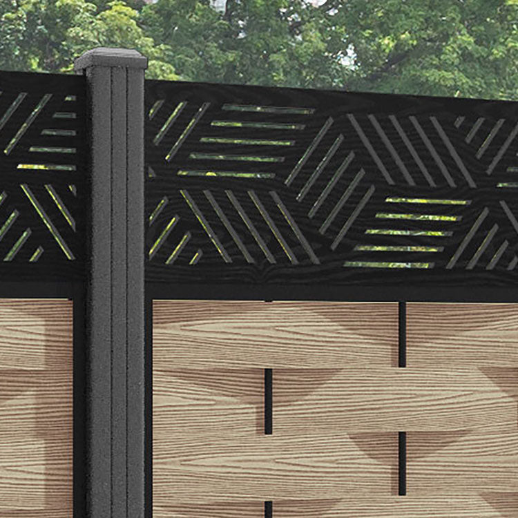 Ripple Cubed Fence Panel - Light Oak - with our aluminium posts