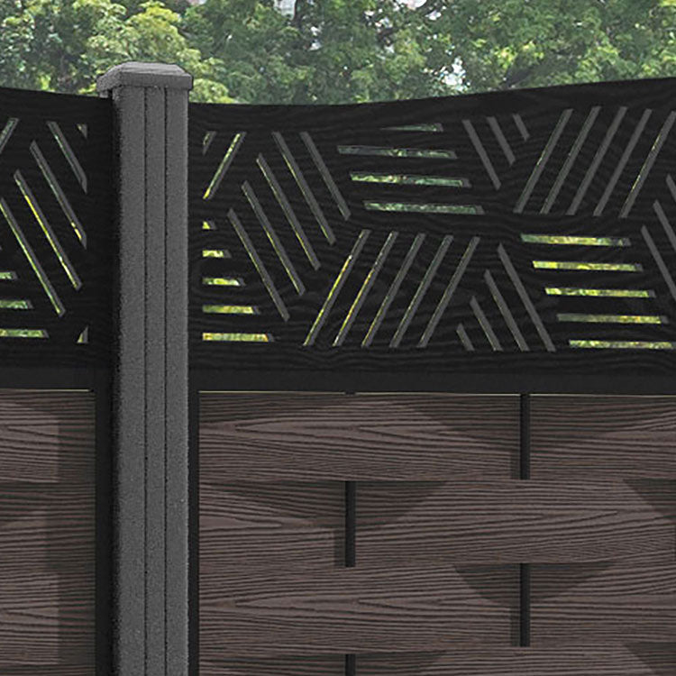 Ripple Cubed Curved Top Fence Panel - Mid Brown - with our aluminium posts
