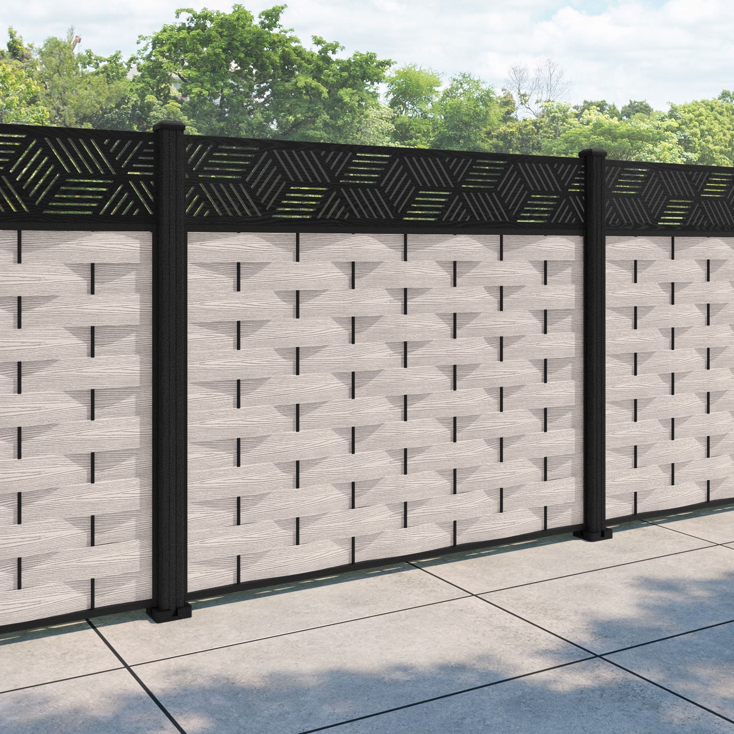 Ripple Cubed Fence Panel - Mid Stone - with our composite posts