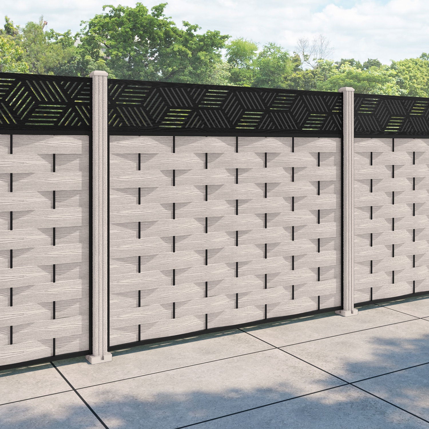 Ripple Cubed Fence Panel - Mid Stone - with our composite posts
