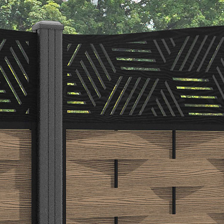 Ripple Cubed Curved Top Fence Panel - Teak - with our aluminium posts