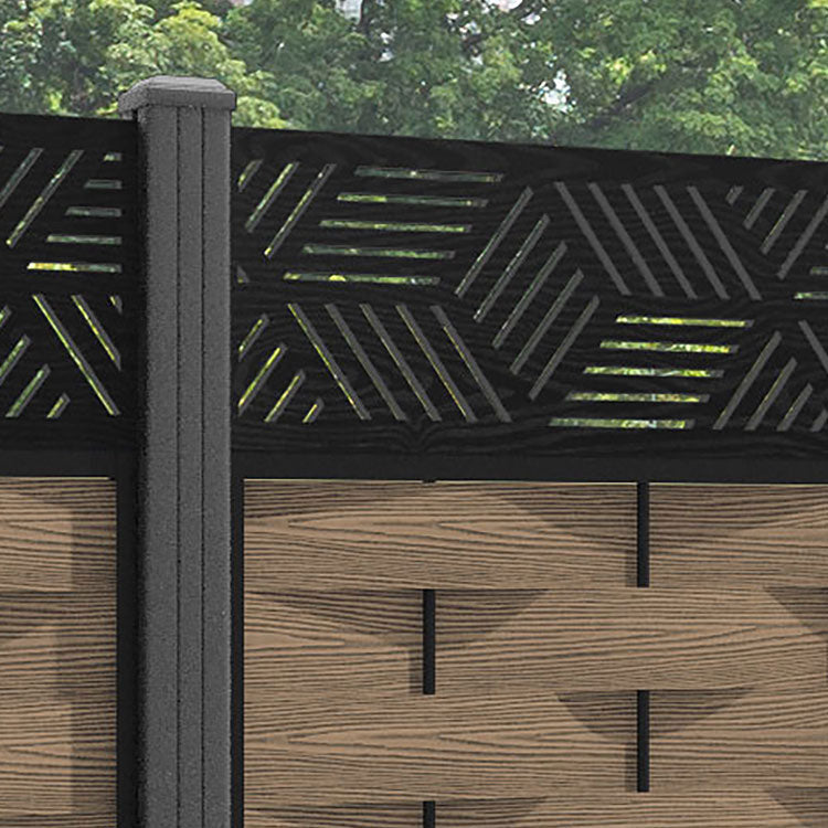 Ripple Cubed Fence Panel - Teak - with our aluminium posts