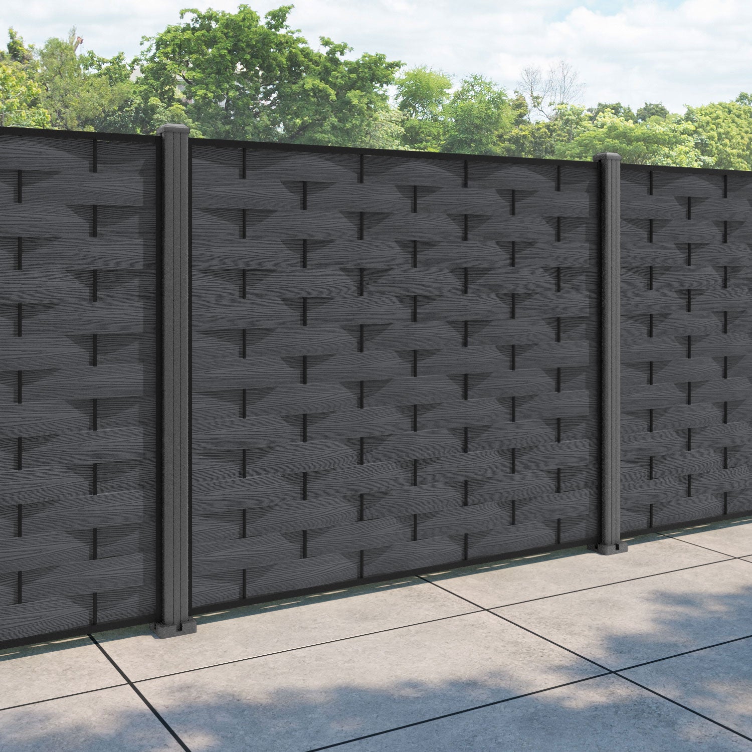 Ripple Fence Panel - Dark grey - with our aluminium posts