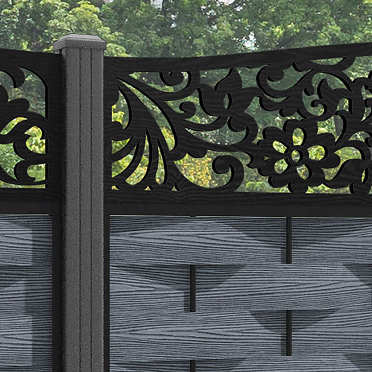 Ripple Eden Curved Top Fence Panel - Anthracite - with our aluminium posts