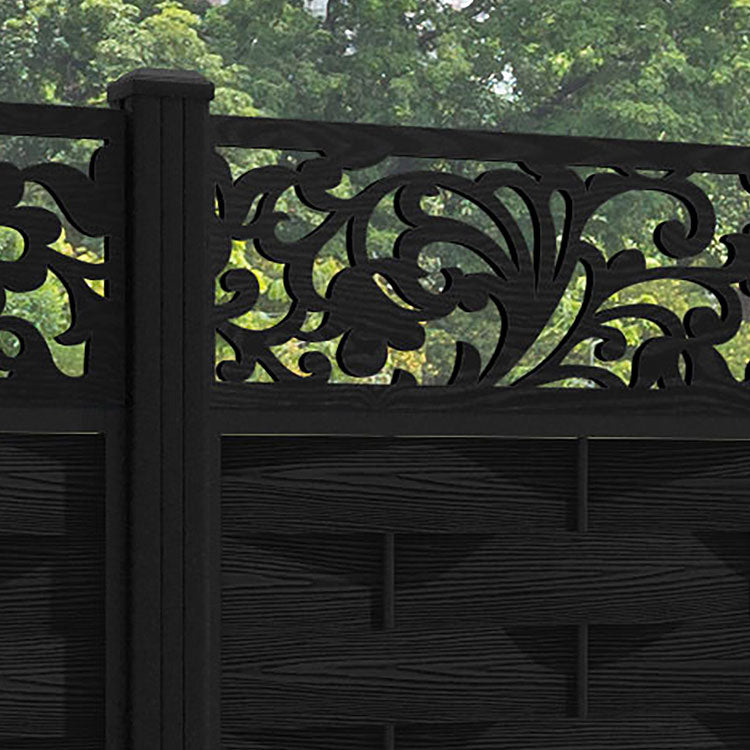 Ripple Eden Fence Panel - Black - with our aluminium posts