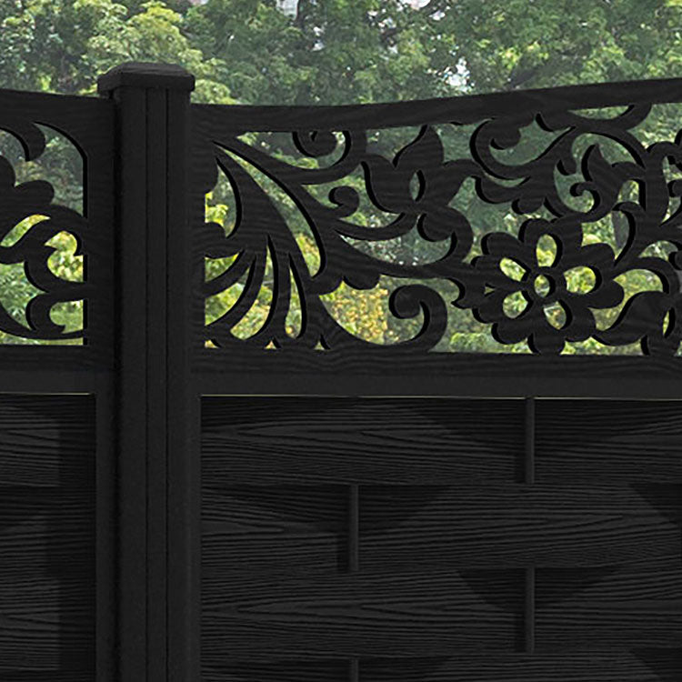 Ripple Eden Curved Top Fence Panel - Black - with our aluminium posts