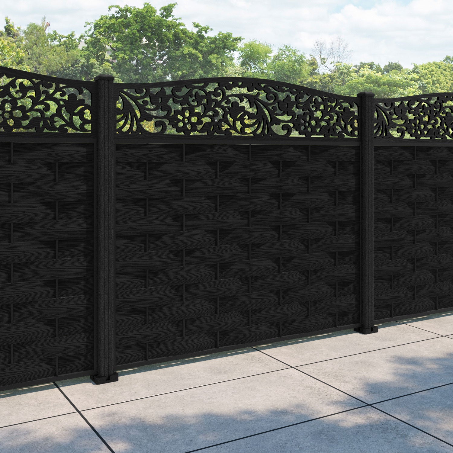 Ripple Eden Curved Top Fence Panel - Black - with our composite posts