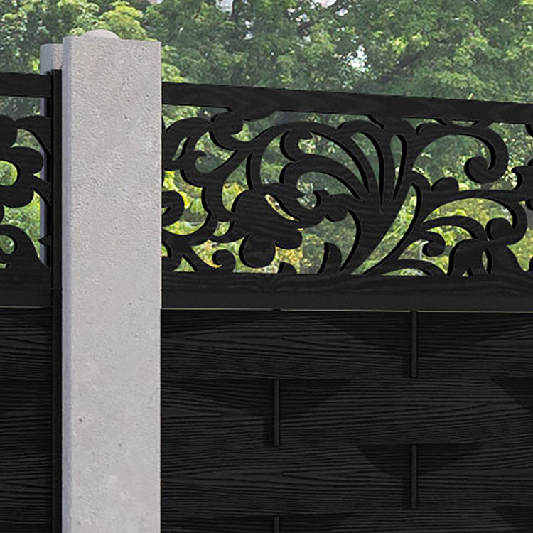 Ripple Eden Fence Panel - Black - for existing concrete posts