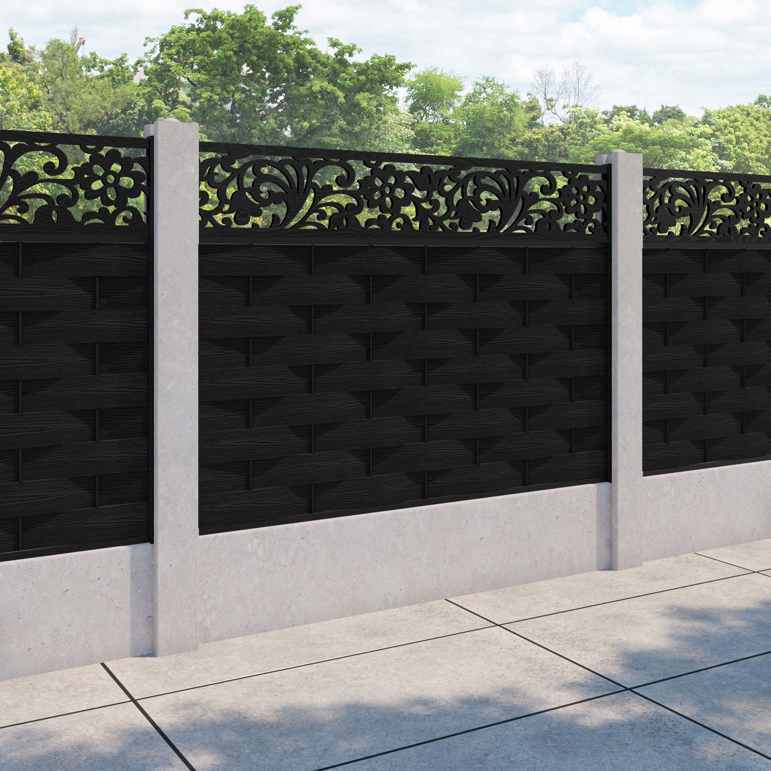 Ripple Eden Fence Panel - Black - for existing concrete posts