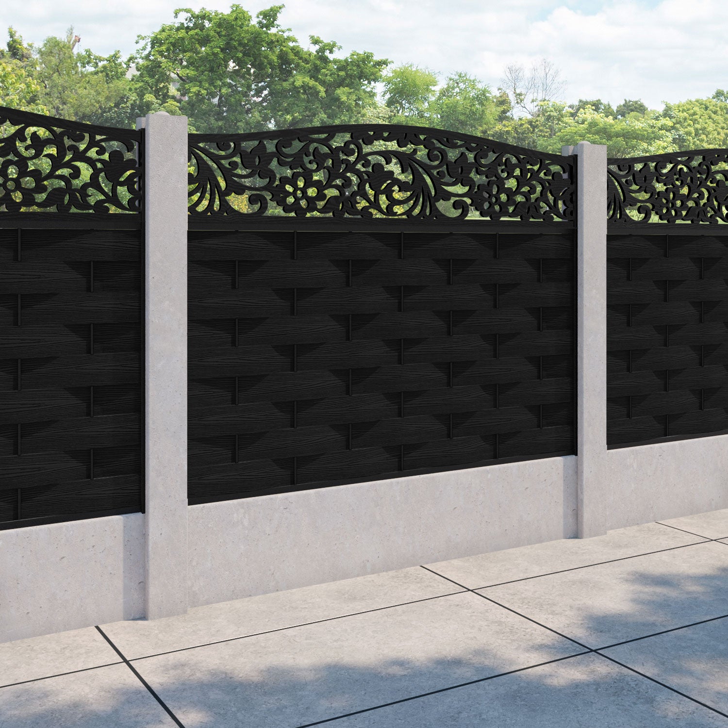 Ripple Eden Curved Top Fence Panel - Black - for existing concrete posts