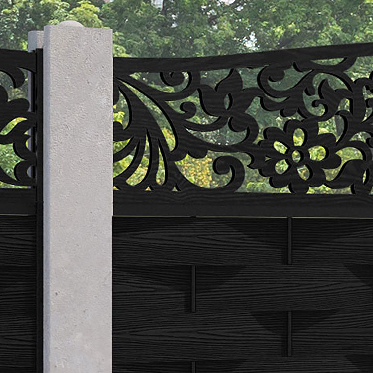 Ripple Eden Curved Top Fence Panel - Black - for existing concrete posts