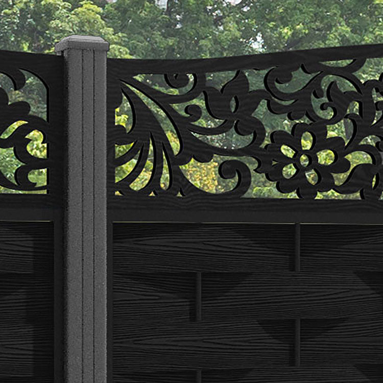 Ripple Eden Curved Top Fence Panel - Black - with our aluminium posts