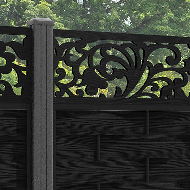 Ripple Eden Fence Panel - Black - with our aluminium posts