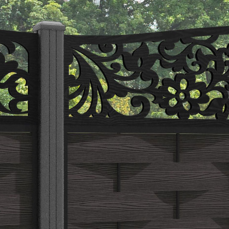 Ripple Eden Curved Top Fence Panel - Dark Oak - with our aluminium posts