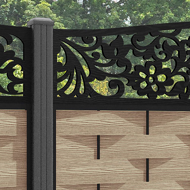 Ripple Eden Curved Top Fence Panel - Light Oak - with our aluminium posts