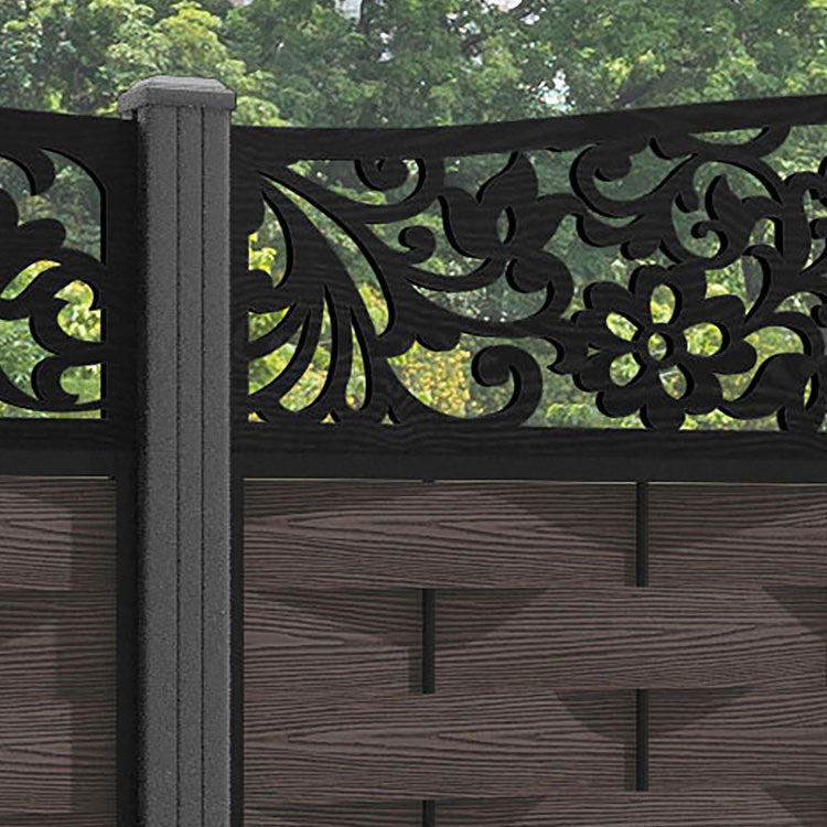 Ripple Eden Curved Top Fence Panel - Mid Brown - with our aluminium posts